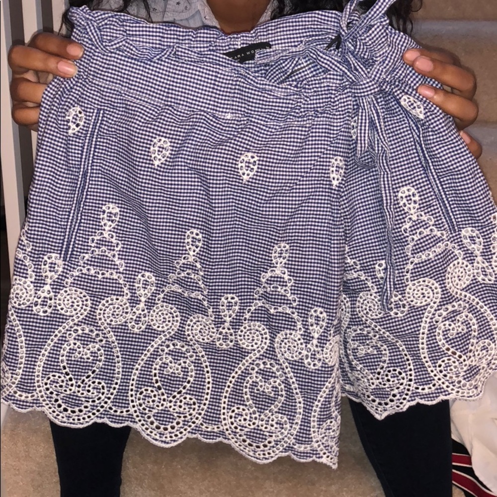 zara embroidered skort/shorts